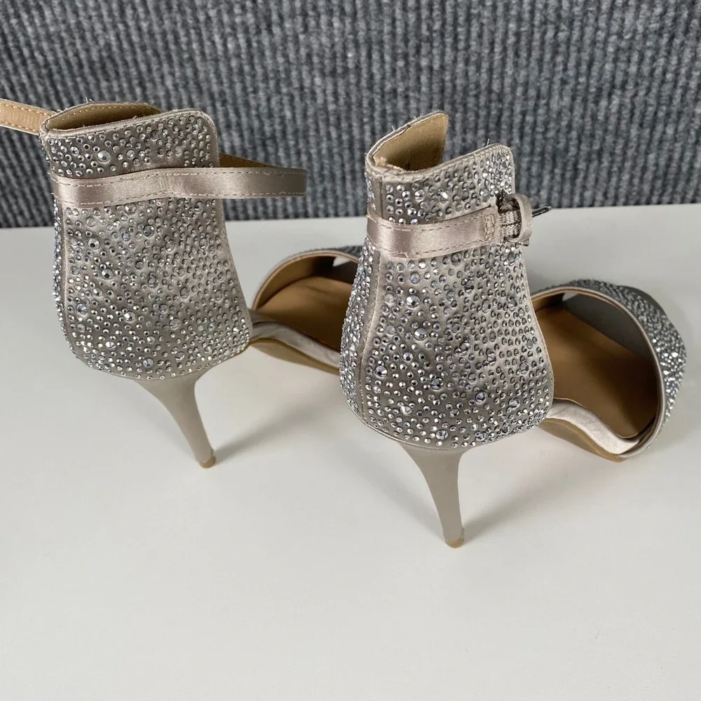 Zigi Soho Tariff Champagne Rhinestone Ankle Strap‎ Stiletto Heels Womens 8.5 SU